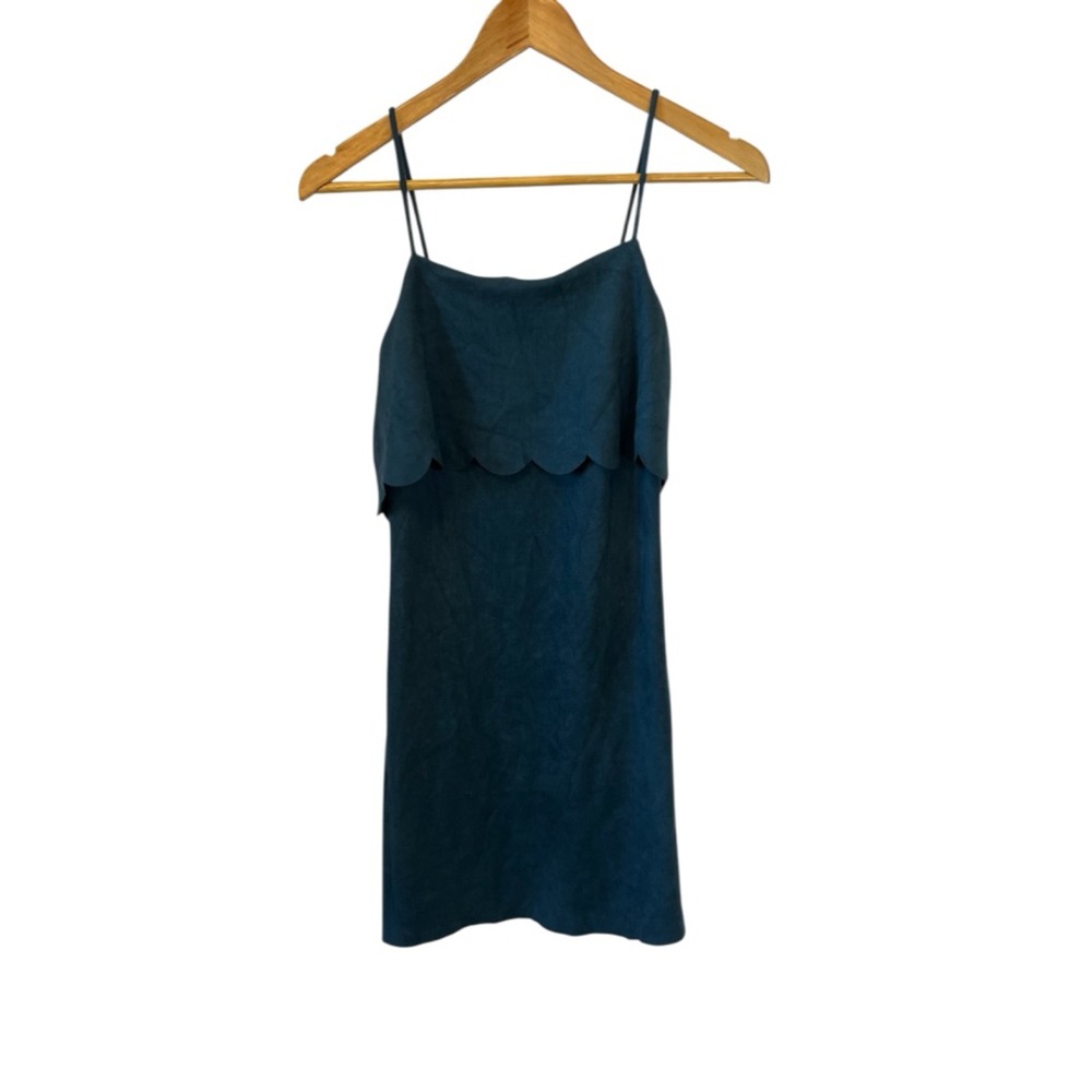 Women's Soprano Teal Scalloped Faux Ultra Suede Mini Dress S